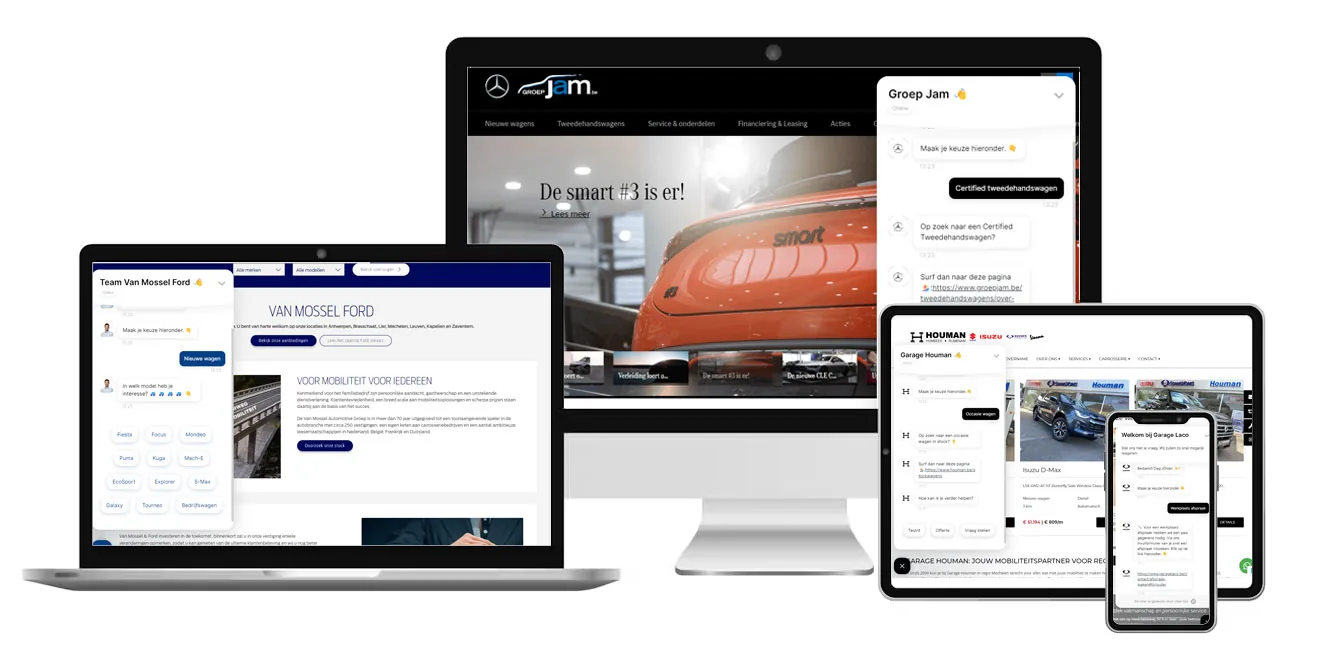 Chatbots van Pang op websites van verschillende garages